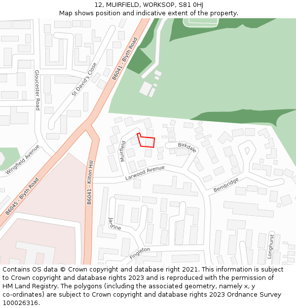 12, MUIRFIELD, WORKSOP, S81 0HJ: Location map and indicative extent of plot