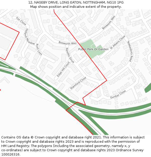 12, NASEBY DRIVE, LONG EATON, NOTTINGHAM, NG10 1PG: Location map and indicative extent of plot