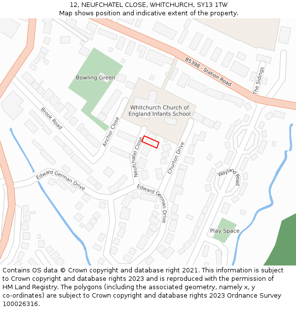 12, NEUFCHATEL CLOSE, WHITCHURCH, SY13 1TW: Location map and indicative extent of plot