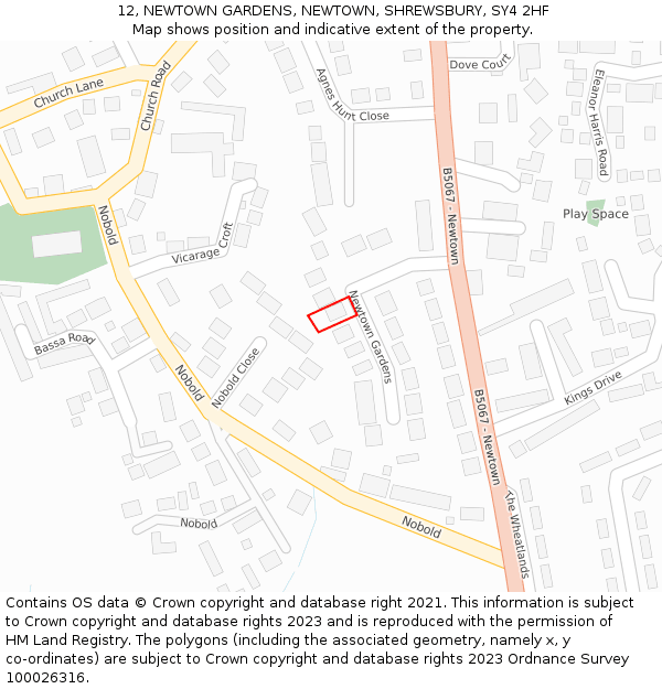 12, NEWTOWN GARDENS, NEWTOWN, SHREWSBURY, SY4 2HF: Location map and indicative extent of plot