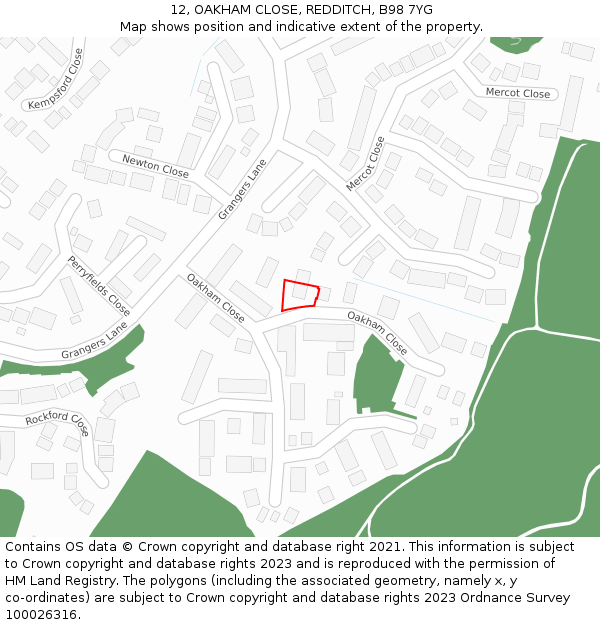 12, OAKHAM CLOSE, REDDITCH, B98 7YG: Location map and indicative extent of plot