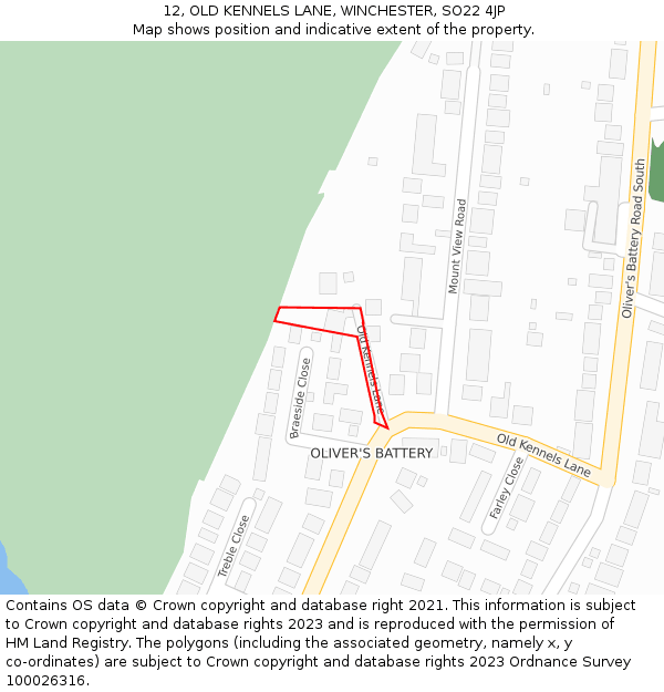 12, OLD KENNELS LANE, WINCHESTER, SO22 4JP: Location map and indicative extent of plot