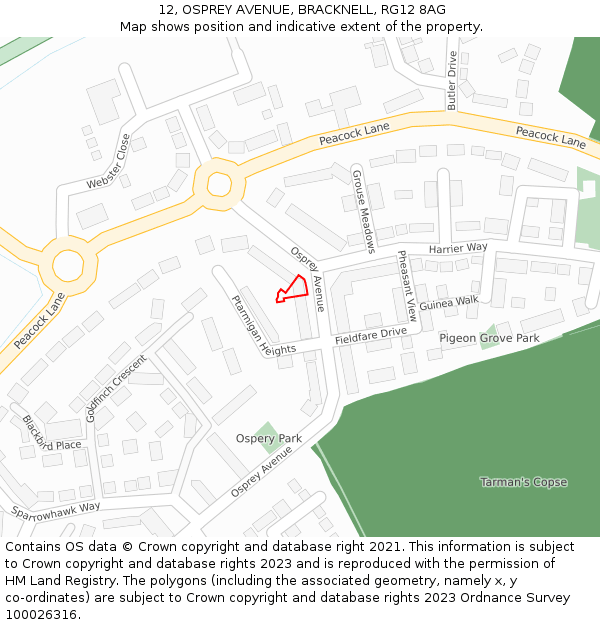 12, OSPREY AVENUE, BRACKNELL, RG12 8AG: Location map and indicative extent of plot