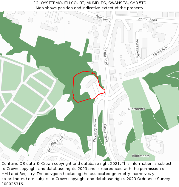 12, OYSTERMOUTH COURT, MUMBLES, SWANSEA, SA3 5TD: Location map and indicative extent of plot