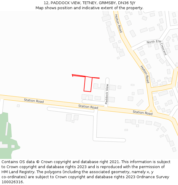 12, PADDOCK VIEW, TETNEY, GRIMSBY, DN36 5JY: Location map and indicative extent of plot