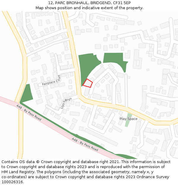 12, PARC BRONHAUL, BRIDGEND, CF31 5EP: Location map and indicative extent of plot