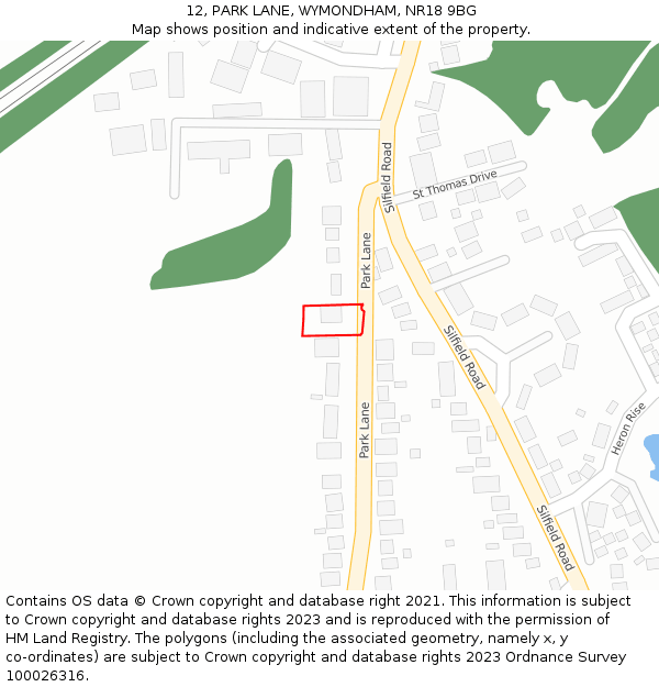 12, PARK LANE, WYMONDHAM, NR18 9BG: Location map and indicative extent of plot