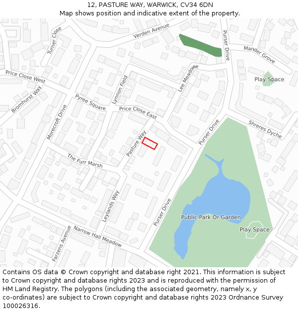 12, PASTURE WAY, WARWICK, CV34 6DN: Location map and indicative extent of plot