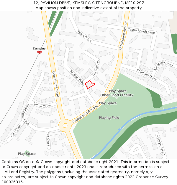 12, PAVILION DRIVE, KEMSLEY, SITTINGBOURNE, ME10 2SZ: Location map and indicative extent of plot