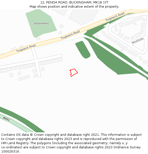 12, PENDA ROAD, BUCKINGHAM, MK18 1YT: Location map and indicative extent of plot