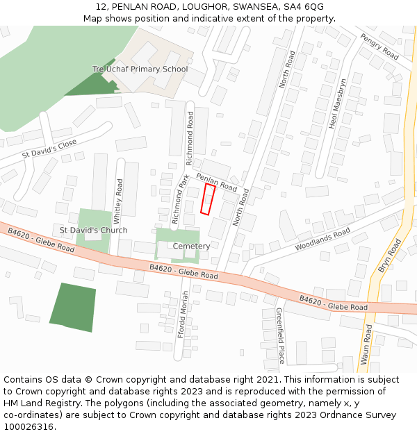 12, PENLAN ROAD, LOUGHOR, SWANSEA, SA4 6QG: Location map and indicative extent of plot