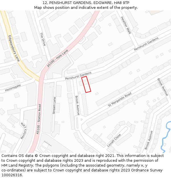 12, PENSHURST GARDENS, EDGWARE, HA8 9TP: Location map and indicative extent of plot