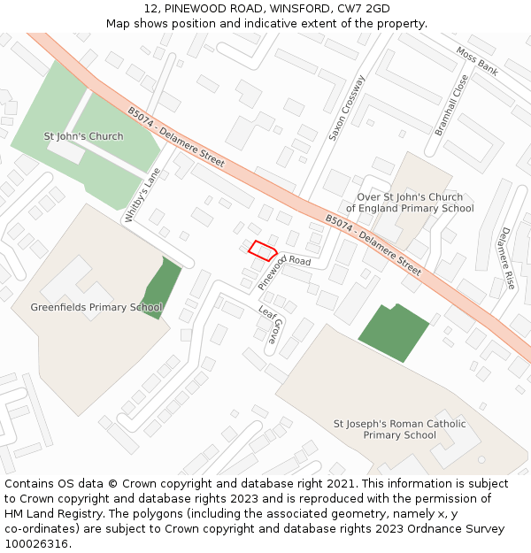 12, PINEWOOD ROAD, WINSFORD, CW7 2GD: Location map and indicative extent of plot