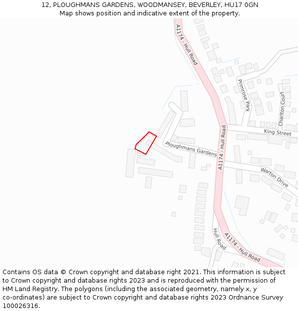 12, PLOUGHMANS GARDENS, WOODMANSEY, BEVERLEY, HU17 0GN: Location map and indicative extent of plot