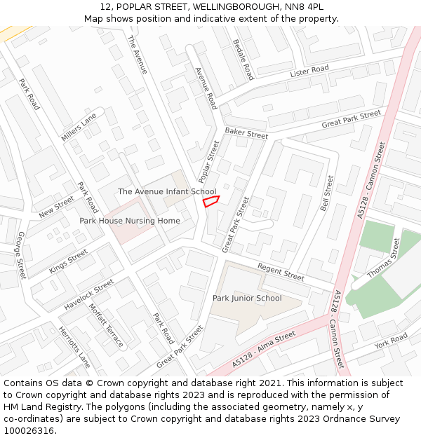 12, POPLAR STREET, WELLINGBOROUGH, NN8 4PL: Location map and indicative extent of plot