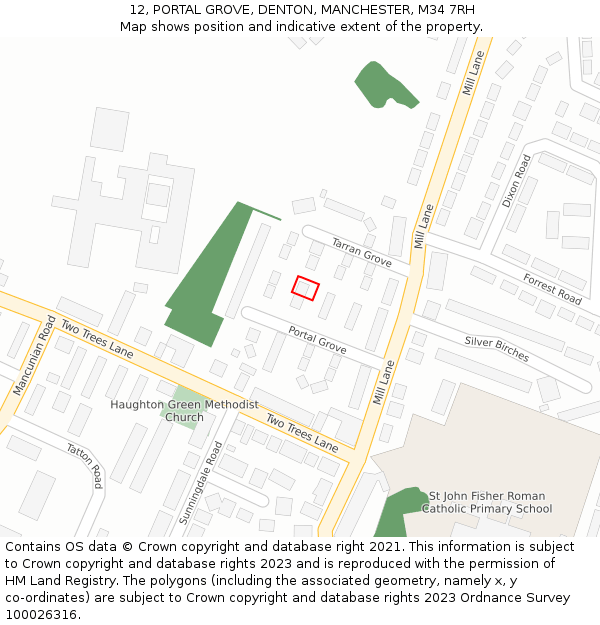 12, PORTAL GROVE, DENTON, MANCHESTER, M34 7RH: Location map and indicative extent of plot