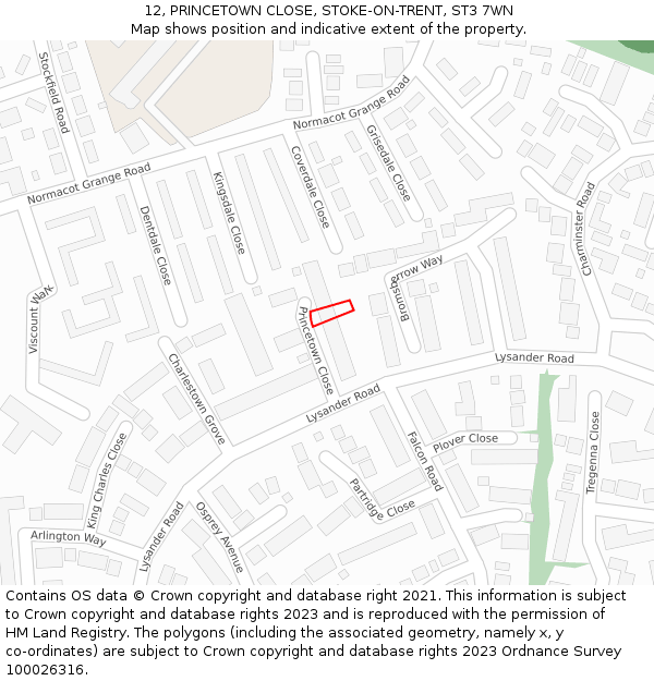 12, PRINCETOWN CLOSE, STOKE-ON-TRENT, ST3 7WN: Location map and indicative extent of plot