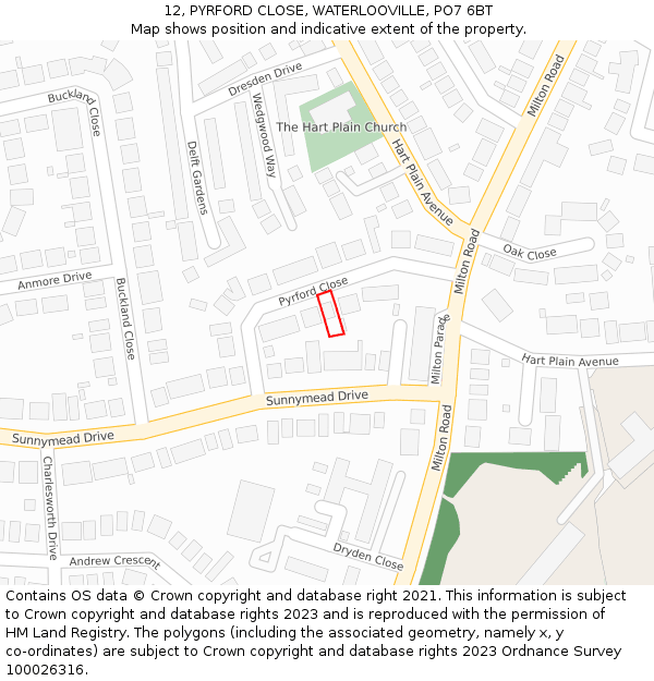 12, PYRFORD CLOSE, WATERLOOVILLE, PO7 6BT: Location map and indicative extent of plot