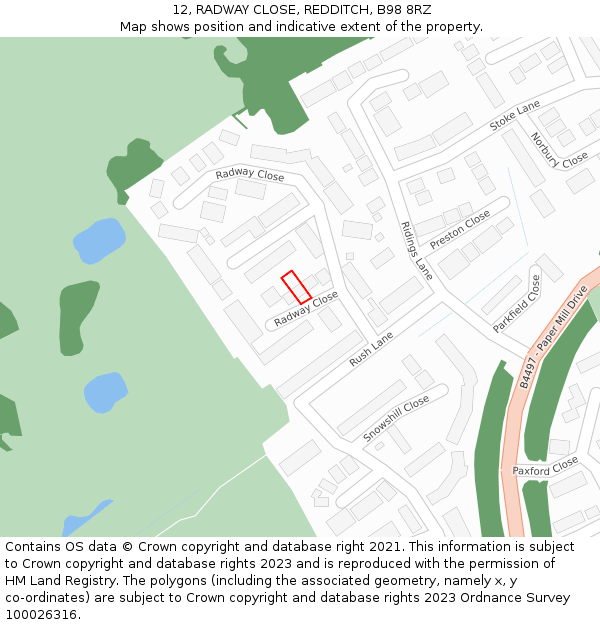 12, RADWAY CLOSE, REDDITCH, B98 8RZ: Location map and indicative extent of plot