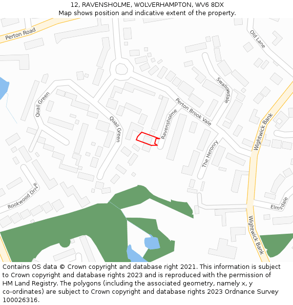 12, RAVENSHOLME, WOLVERHAMPTON, WV6 8DX: Location map and indicative extent of plot