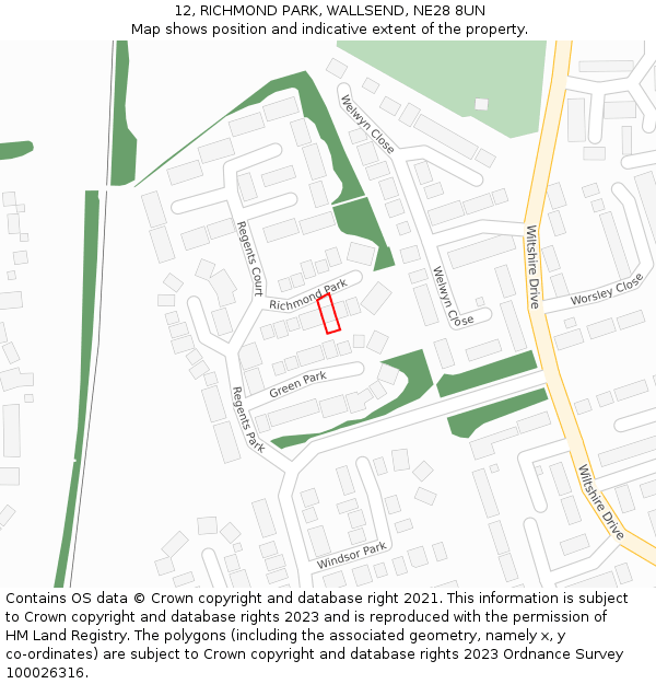 12, RICHMOND PARK, WALLSEND, NE28 8UN: Location map and indicative extent of plot