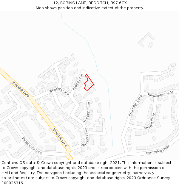 12, ROBINS LANE, REDDITCH, B97 6GX: Location map and indicative extent of plot