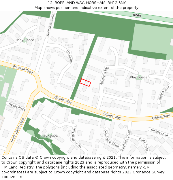 12, ROPELAND WAY, HORSHAM, RH12 5NY: Location map and indicative extent of plot
