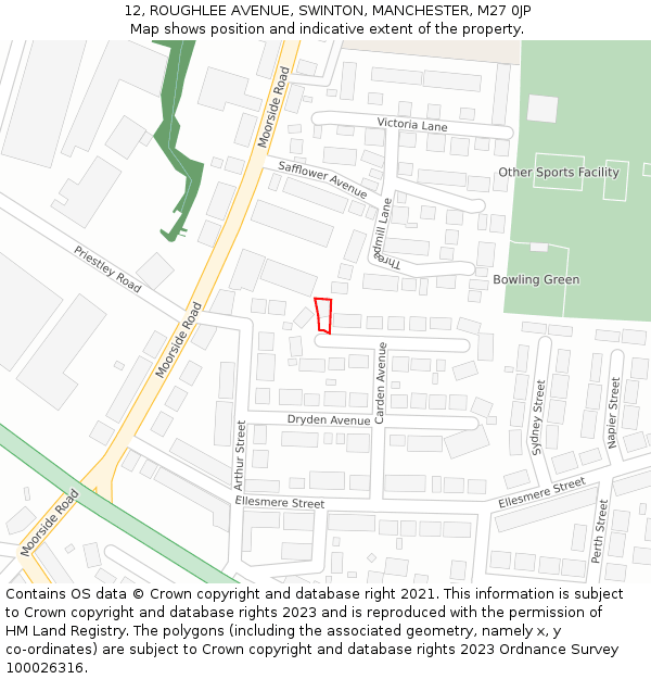 12, ROUGHLEE AVENUE, SWINTON, MANCHESTER, M27 0JP: Location map and indicative extent of plot