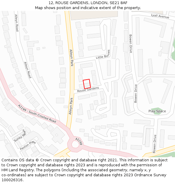 12, ROUSE GARDENS, LONDON, SE21 8AF: Location map and indicative extent of plot