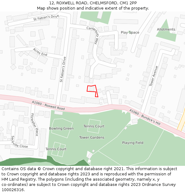 12, ROXWELL ROAD, CHELMSFORD, CM1 2PP: Location map and indicative extent of plot