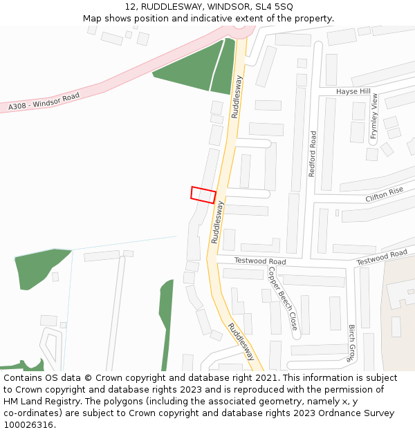 12, RUDDLESWAY, WINDSOR, SL4 5SQ: Location map and indicative extent of plot