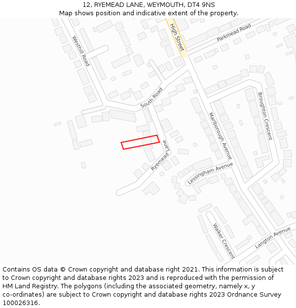 12, RYEMEAD LANE, WEYMOUTH, DT4 9NS: Location map and indicative extent of plot