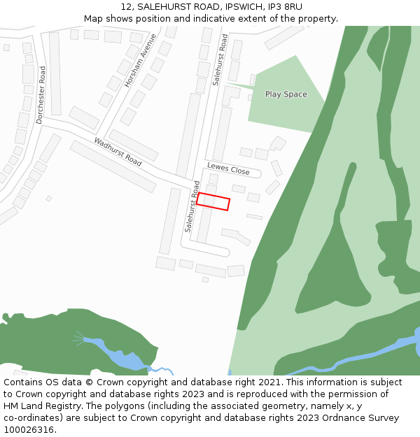12, SALEHURST ROAD, IPSWICH, IP3 8RU: Location map and indicative extent of plot