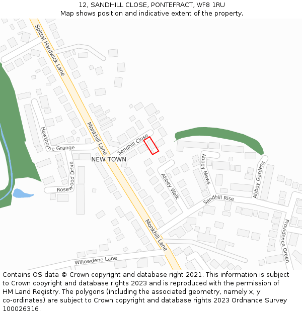 12, SANDHILL CLOSE, PONTEFRACT, WF8 1RU: Location map and indicative extent of plot