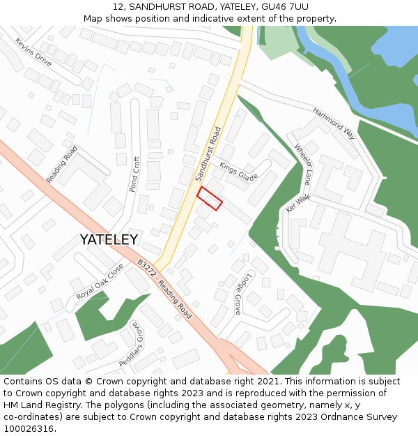 12, SANDHURST ROAD, YATELEY, GU46 7UU: Location map and indicative extent of plot