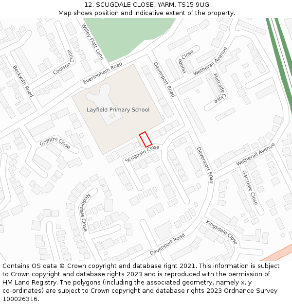 12, SCUGDALE CLOSE, YARM, TS15 9UG: Location map and indicative extent of plot