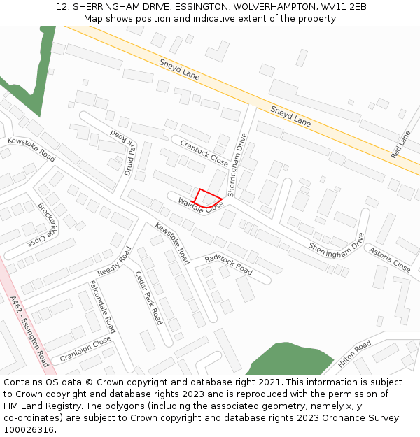 12, SHERRINGHAM DRIVE, ESSINGTON, WOLVERHAMPTON, WV11 2EB: Location map and indicative extent of plot