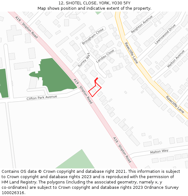 12, SHOTEL CLOSE, YORK, YO30 5FY: Location map and indicative extent of plot