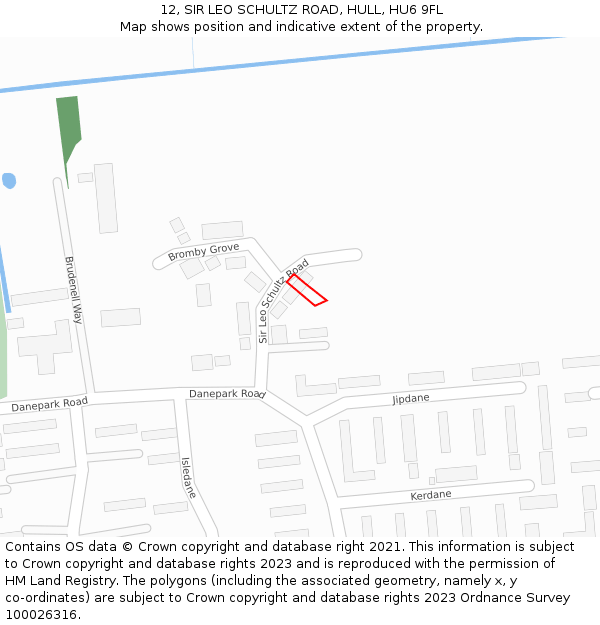 12, SIR LEO SCHULTZ ROAD, HULL, HU6 9FL: Location map and indicative extent of plot