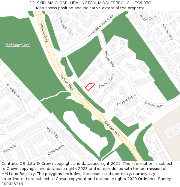 12, SKIPLAM CLOSE, HEMLINGTON, MIDDLESBROUGH, TS8 9RG: Location map and indicative extent of plot