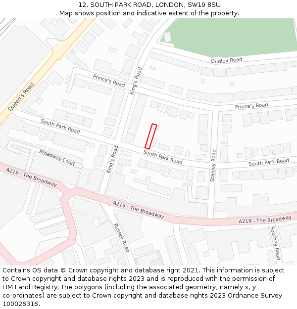 12, SOUTH PARK ROAD, LONDON, SW19 8SU: Location map and indicative extent of plot