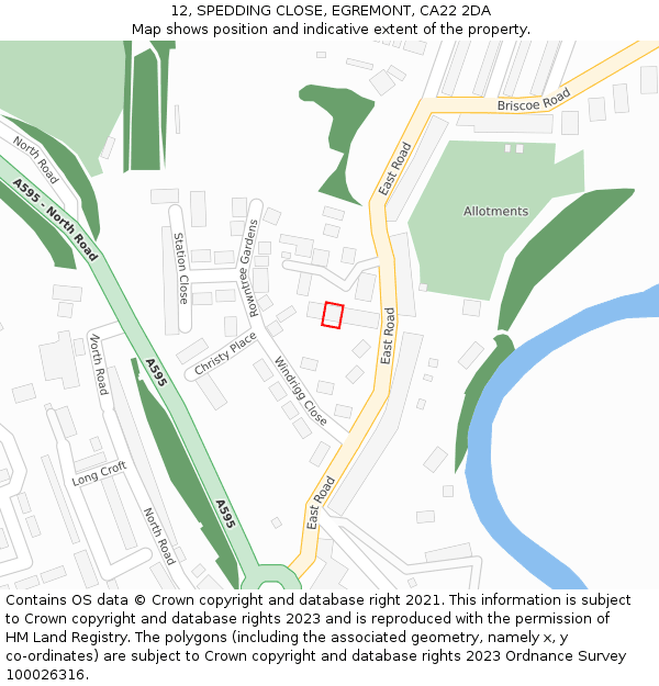 12, SPEDDING CLOSE, EGREMONT, CA22 2DA: Location map and indicative extent of plot