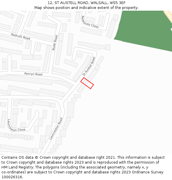 12, ST AUSTELL ROAD, WALSALL, WS5 3EF: Location map and indicative extent of plot