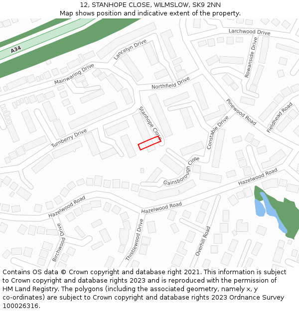 12, STANHOPE CLOSE, WILMSLOW, SK9 2NN: Location map and indicative extent of plot