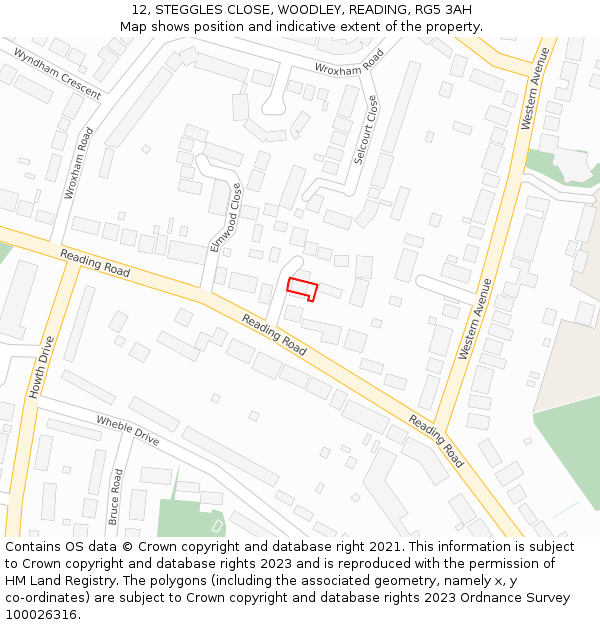 12, STEGGLES CLOSE, WOODLEY, READING, RG5 3AH: Location map and indicative extent of plot