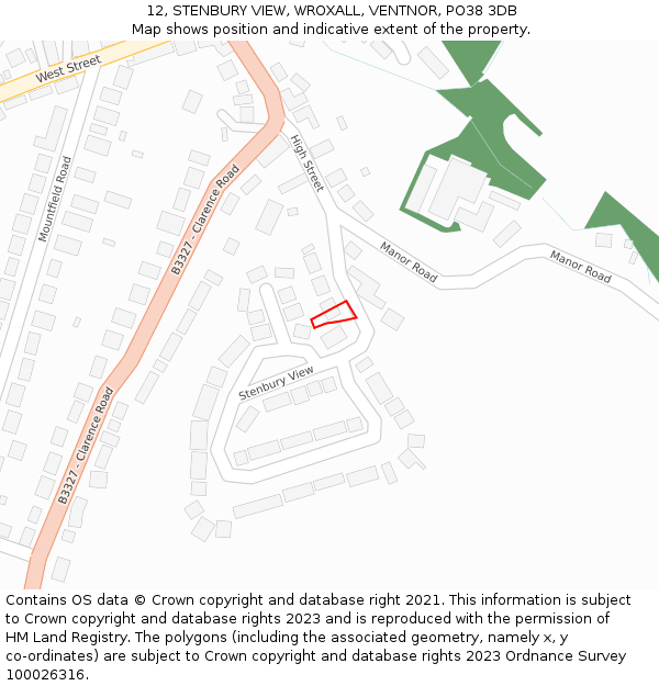 12, STENBURY VIEW, WROXALL, VENTNOR, PO38 3DB: Location map and indicative extent of plot