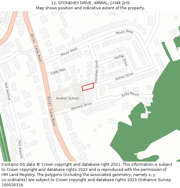 12, STONEHEY DRIVE, WIRRAL, CH48 2HS: Location map and indicative extent of plot