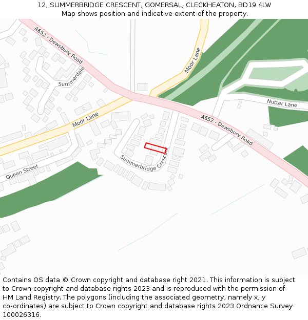 12, SUMMERBRIDGE CRESCENT, GOMERSAL, CLECKHEATON, BD19 4LW: Location map and indicative extent of plot