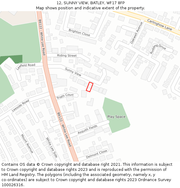 12, SUNNY VIEW, BATLEY, WF17 8FP: Location map and indicative extent of plot