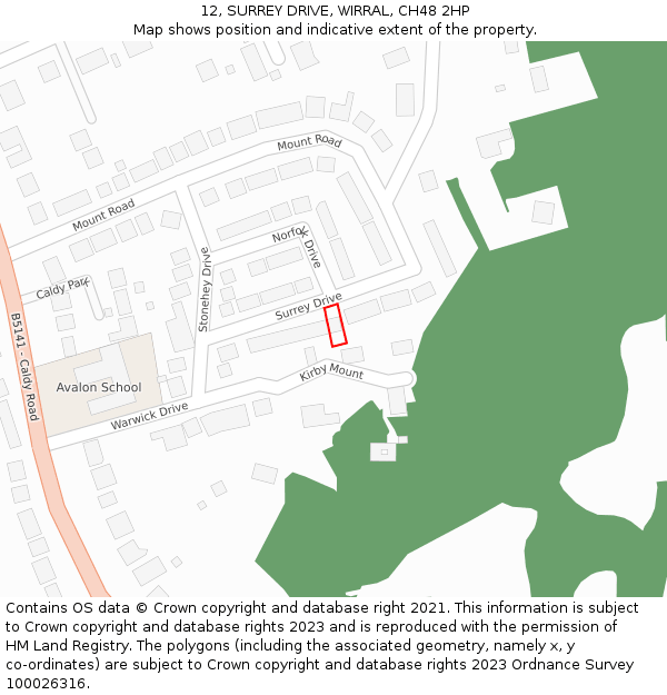 12, SURREY DRIVE, WIRRAL, CH48 2HP: Location map and indicative extent of plot